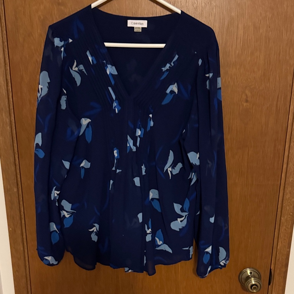 Calvin Klein Navy and Light Blue Blouse